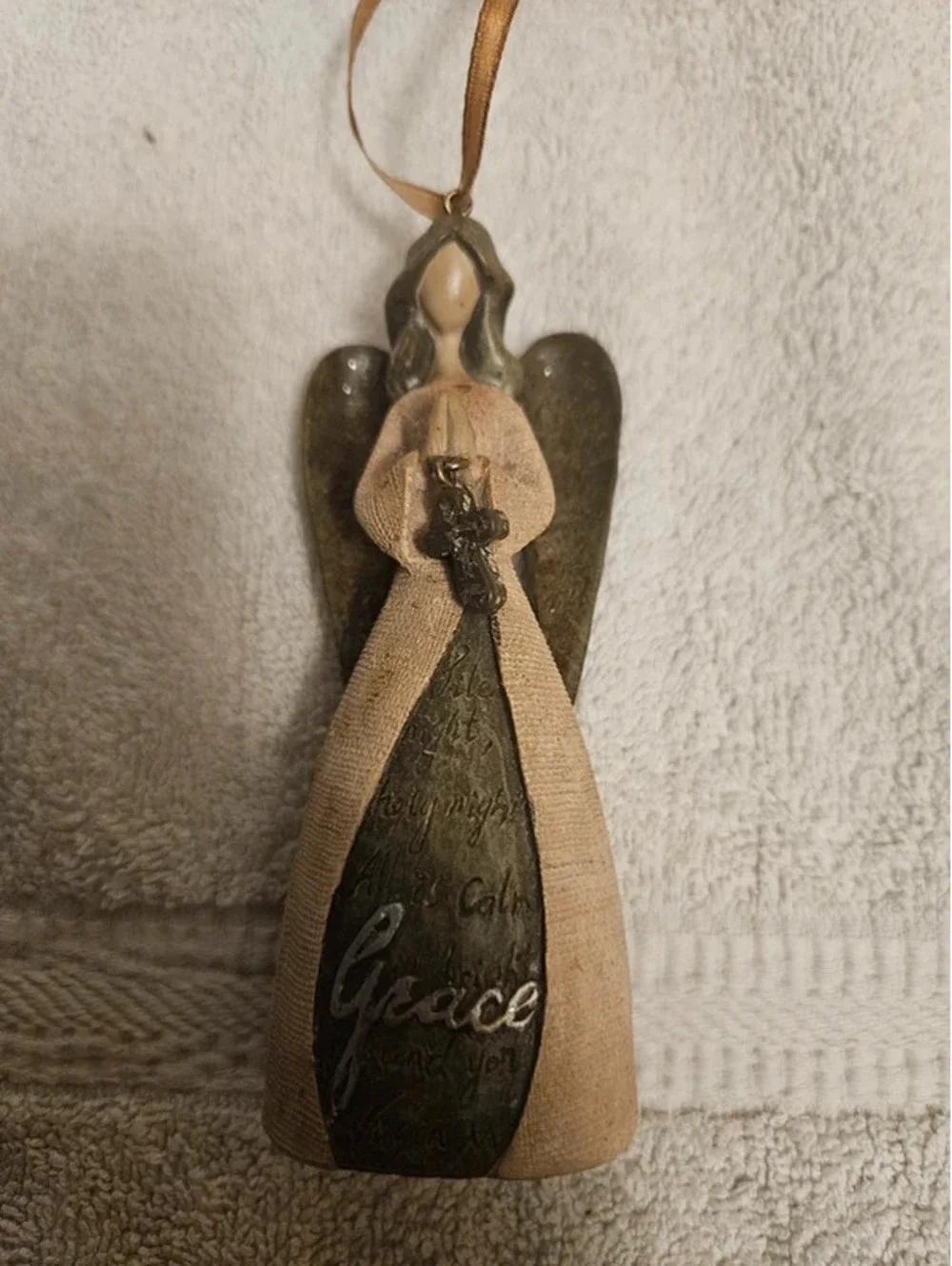 Vintage Grace Angel Resin Christmas Ornament Metal Wings 4.5